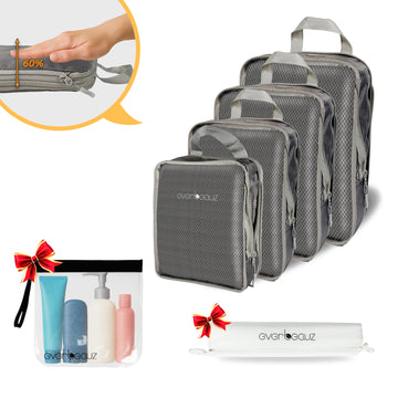 Packing Cubes for Travel - Sturdy, Lightweight Compression. A Durable and Tidy Packing Solution for Easy Travel Organization. Includes Toiletry and Shoe Bags