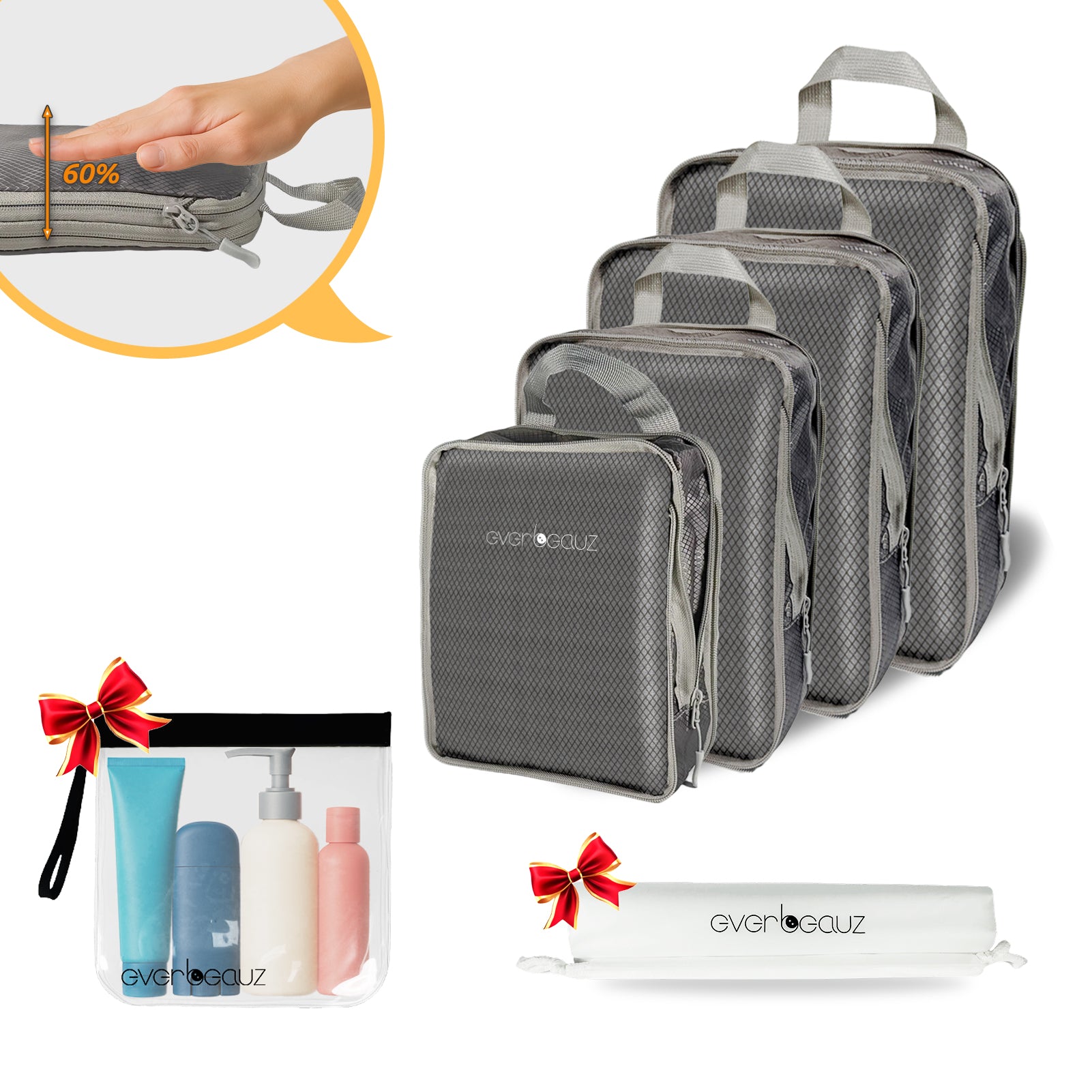 Packing Cubes for Travel - Sturdy, Lightweight Compression. A Durable and Tidy Packing Solution for Easy Travel Organization. Includes Toiletry and Shoe Bags